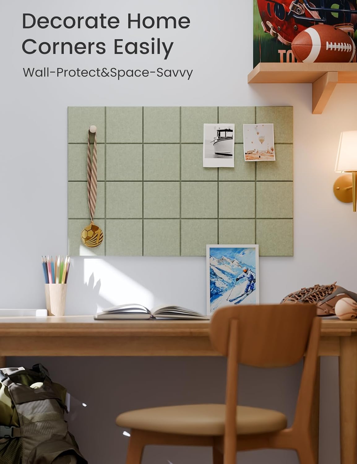 Felt Bulletin Board Tiles -28"x18" Cork Board Alternative for Office Decor, Push Pin Board Wall Organizer 6-Pack - Sage