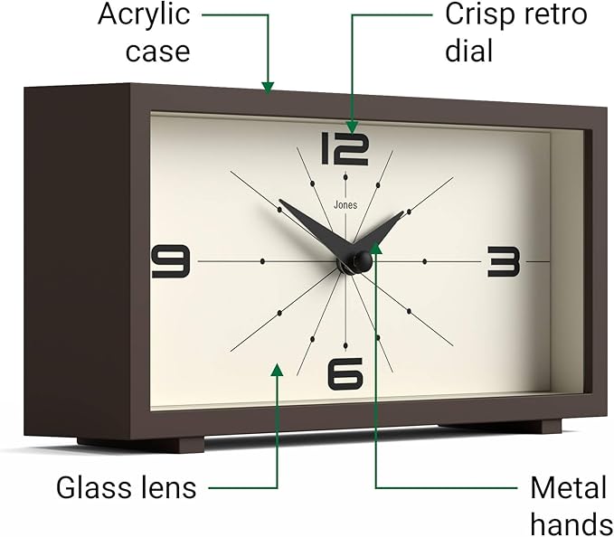 JONES CLOCKS® 'Odeon' Desk Clock | Modern Rectangular Design in Brown, Stylish - Image 6