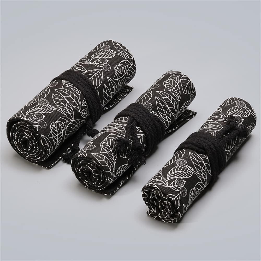 DIYOMR 24/36/72 Slots Pencil Wrap Pencil Rolls, Artist Colored Pencils Roll Up Bag Short Brushes Pouch Case Pencils Organizer for Drawing Coloring and Sketching (Black Leaves, 72slots)