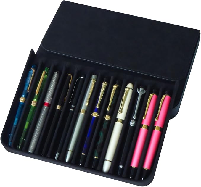 PU Leather 12 Fountain Pen/Pencil Tray Case Organizer, Fashion Design, Magnetic - Image 9