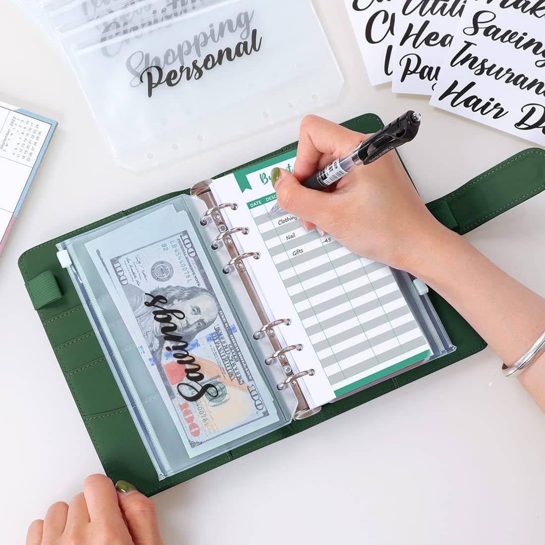SKYDUE Budget Binder, Money Saving Binder with Zipper Envelopes, Cash Envelopes and Expense Budget Sheets for Budgeting (DarkGreen)
