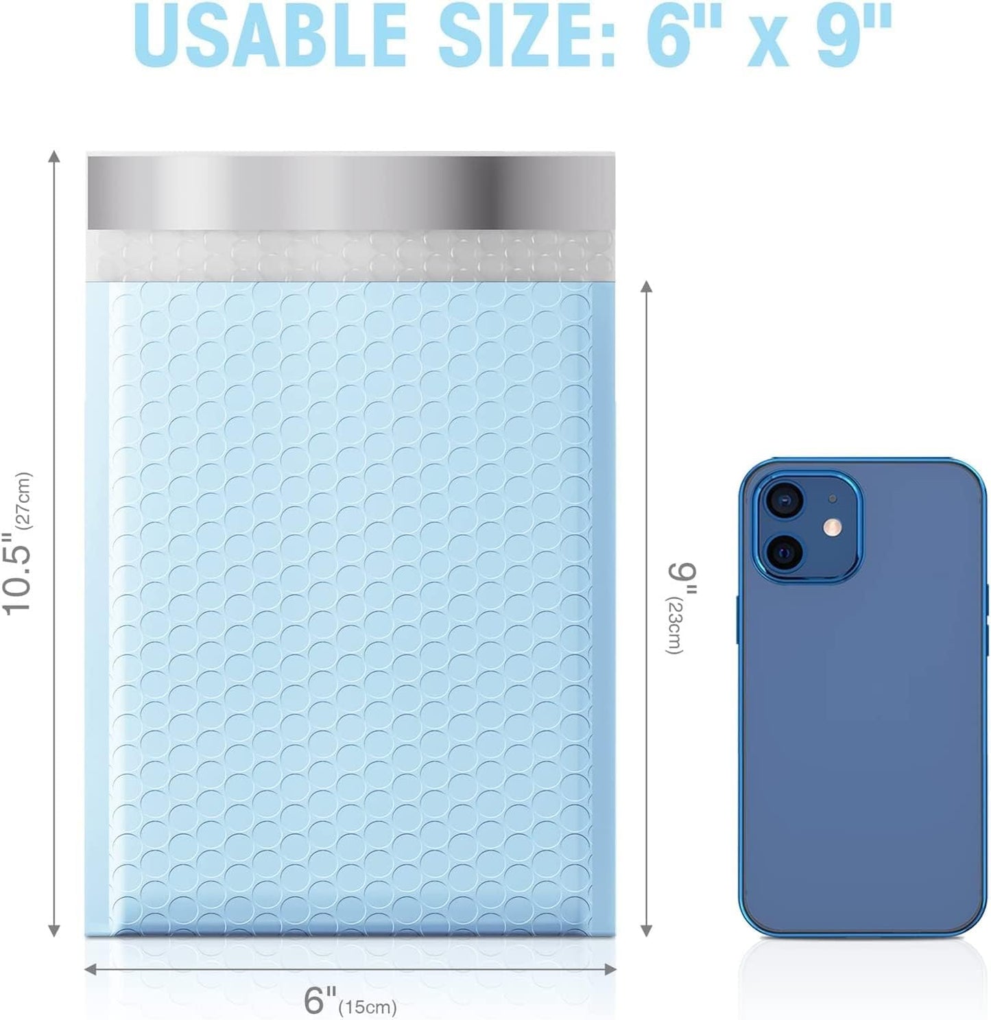 Metronic Bubble Mailers 6x10" 100 Pack Usable Size 6x9" Self Seal Bubble Mailer Thick Padded Envelopes Shipping Envelopes Cushion Mailers for Mailing Jewelry Makeup Supplies Light Blue
