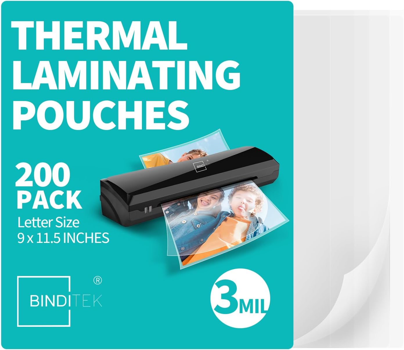 Binditek 200 Pack 3 Mil Thermal Laminating Pouches, 9x11.5 Inches Laminating Sheets, for Letter Size, Ultra Clear, Glossy, Hold 8.5x11 Inches, Heat Seal, School Office Supplies