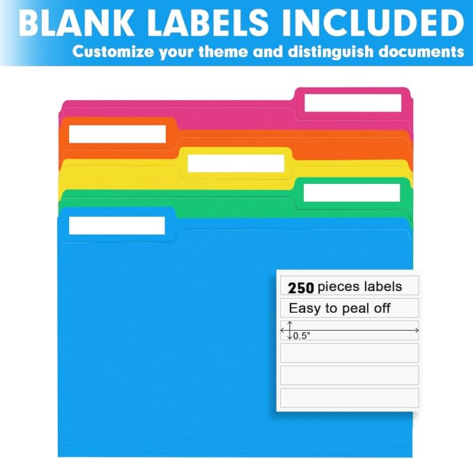 File Folder, RAZCC 250 Pack 1/3 Cut Tab Colored Folders, Colored File Folder - Image 5