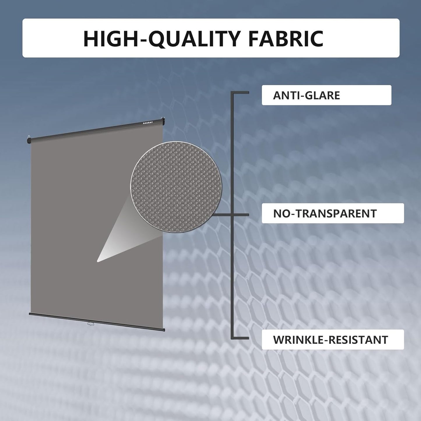 RAUBAY Retractable Pull Down Grey Screen Backdrop - 59.8" x 86.6" Collapsible Wall-Mount Background for Professional Video Production, Photography, TikTok and Video Conferencing