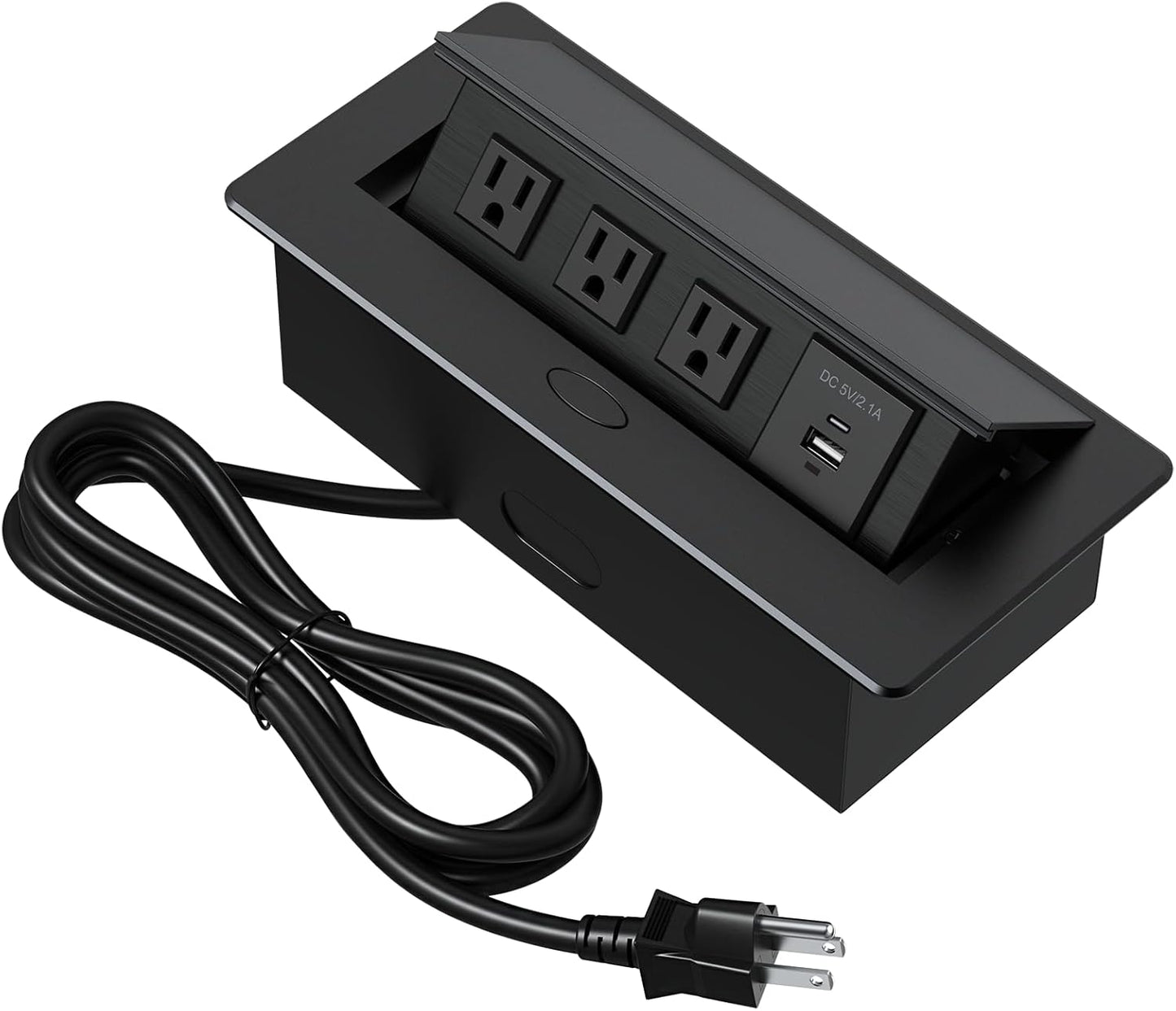 KYHSHJ Connection Box Desktop Pop Up Outlet with 3 * 15A Receptacle，2.1A 1 USB-A Ports &1 USB-C Port，Corrosive Resistant Hardware,Black