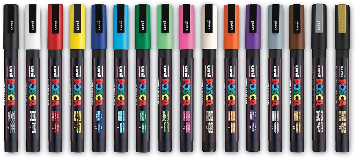 Posca PXPC3M16A Acrylic Paint Marker Set, Fine, Multicolor