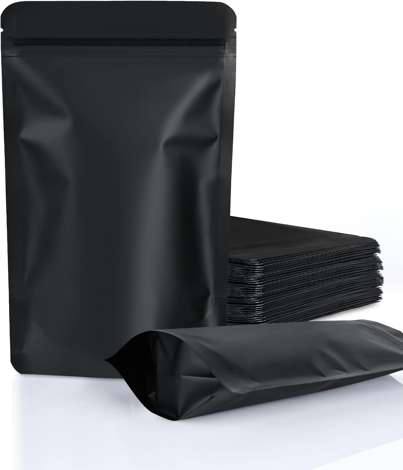 100 Pack Resealable Stand Up Bags,5.5" x 8.6" Smell Proof Pouch Sealable Foil Pouch Bags for Packaging (Black)
