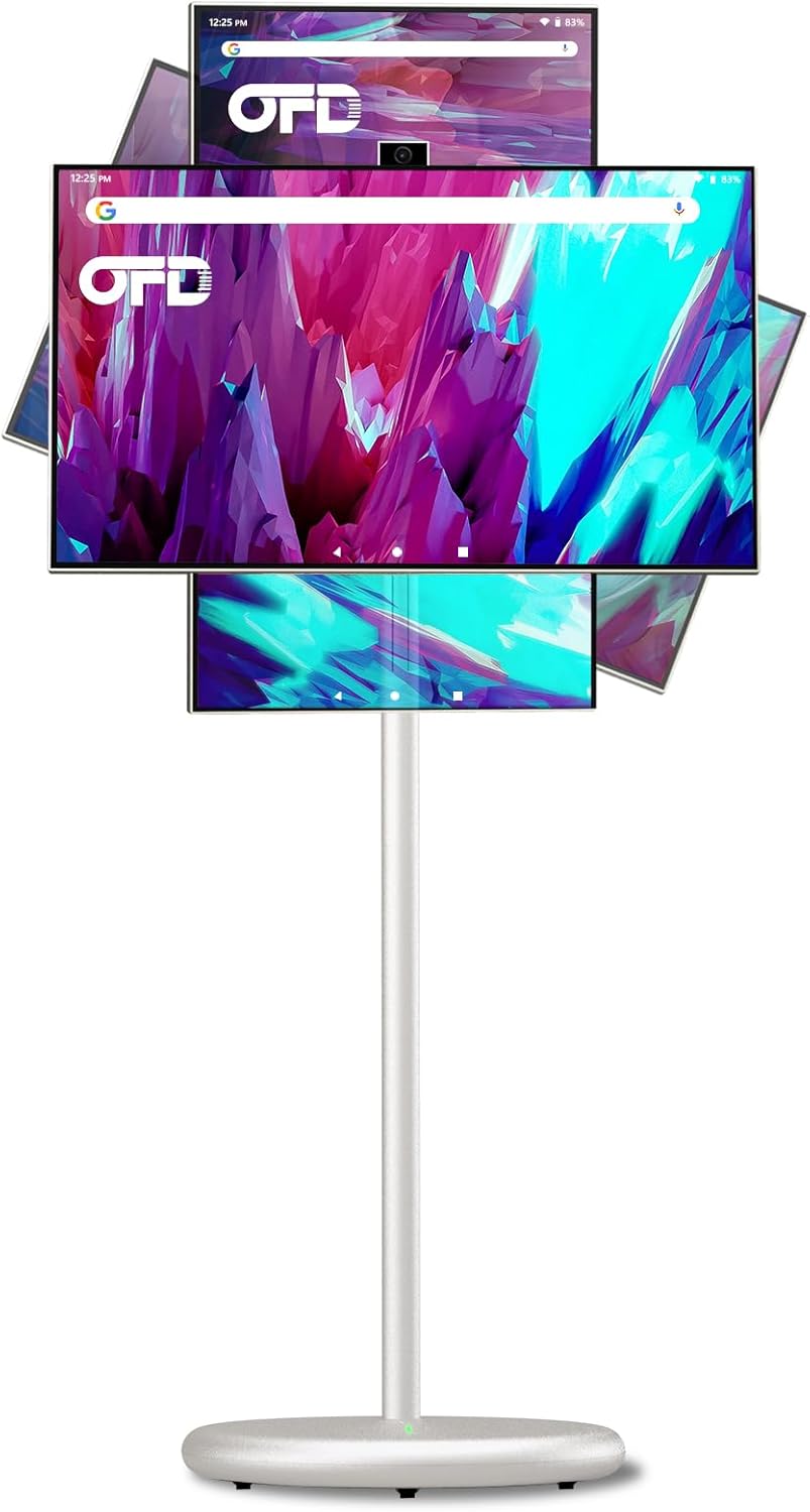 OFD 27 inch Smart Portable TV on Wheels,6GB RAM+128GB Storage,Swivel Rotation Touchscreen Monitor 100% sRGB Android 13 OS,Rolling TV with 8MP Webcam,Built in 9000mAh Battery,EDLA-Certified,Off White