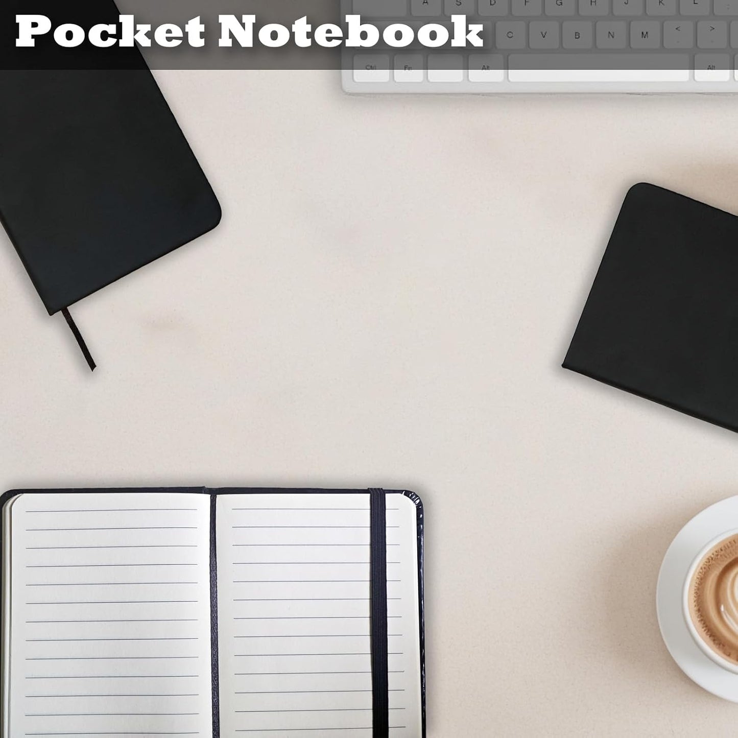 4 Pack Notebook Journal, 160 Pages Pocket Notepad with Waterproof Cover, Mini Memo Pads for Home, School, College, Office, Work, Travel (Black)