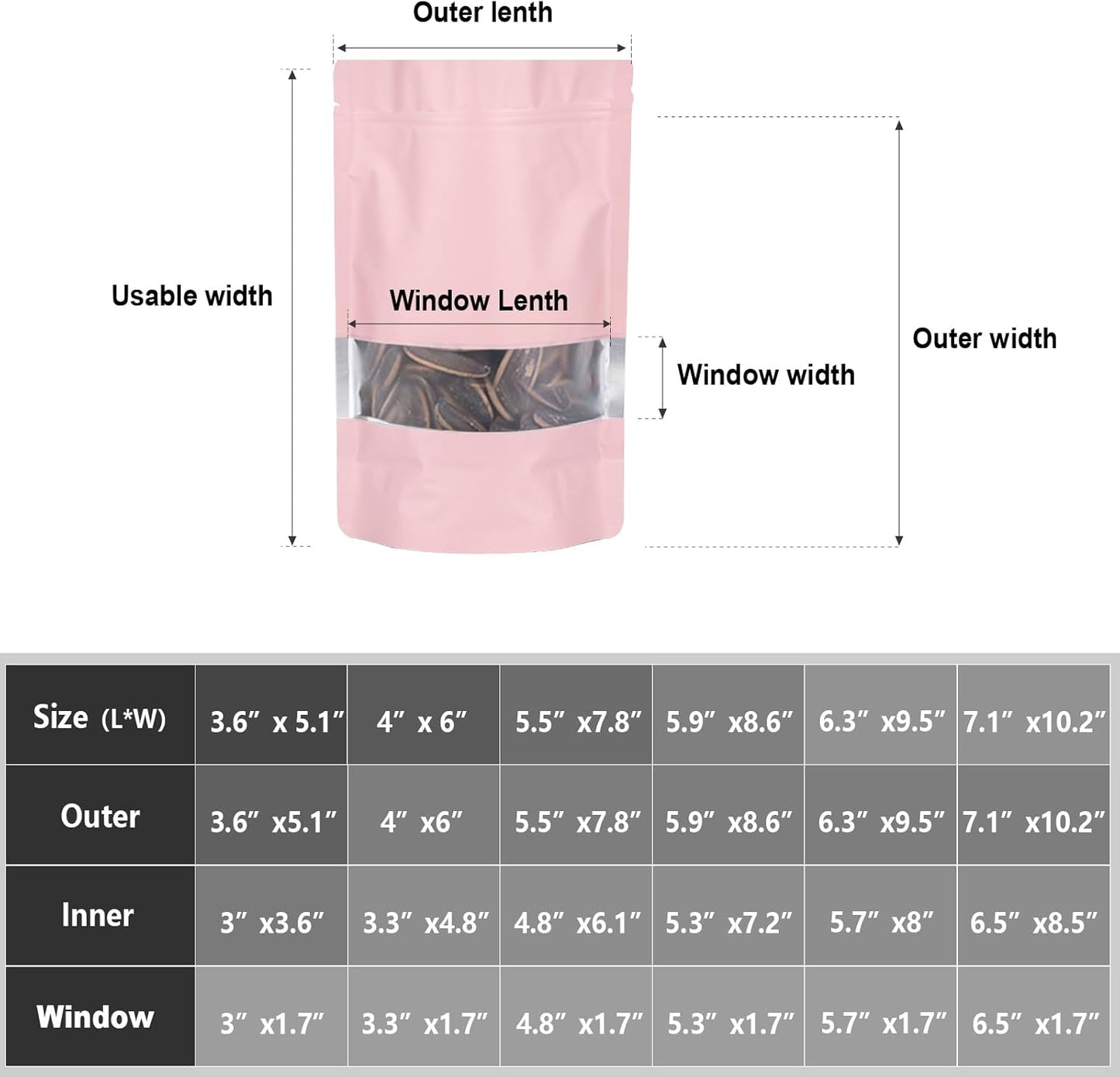4"x6" 120pcs Mylar Bags for Food Storage,Smell Proof Bag with Matte Window Resealable Food Storage Bags for Small Business, Stand-up Foil Pouch Packaging Freeze Dried Candy Bag(Pink)