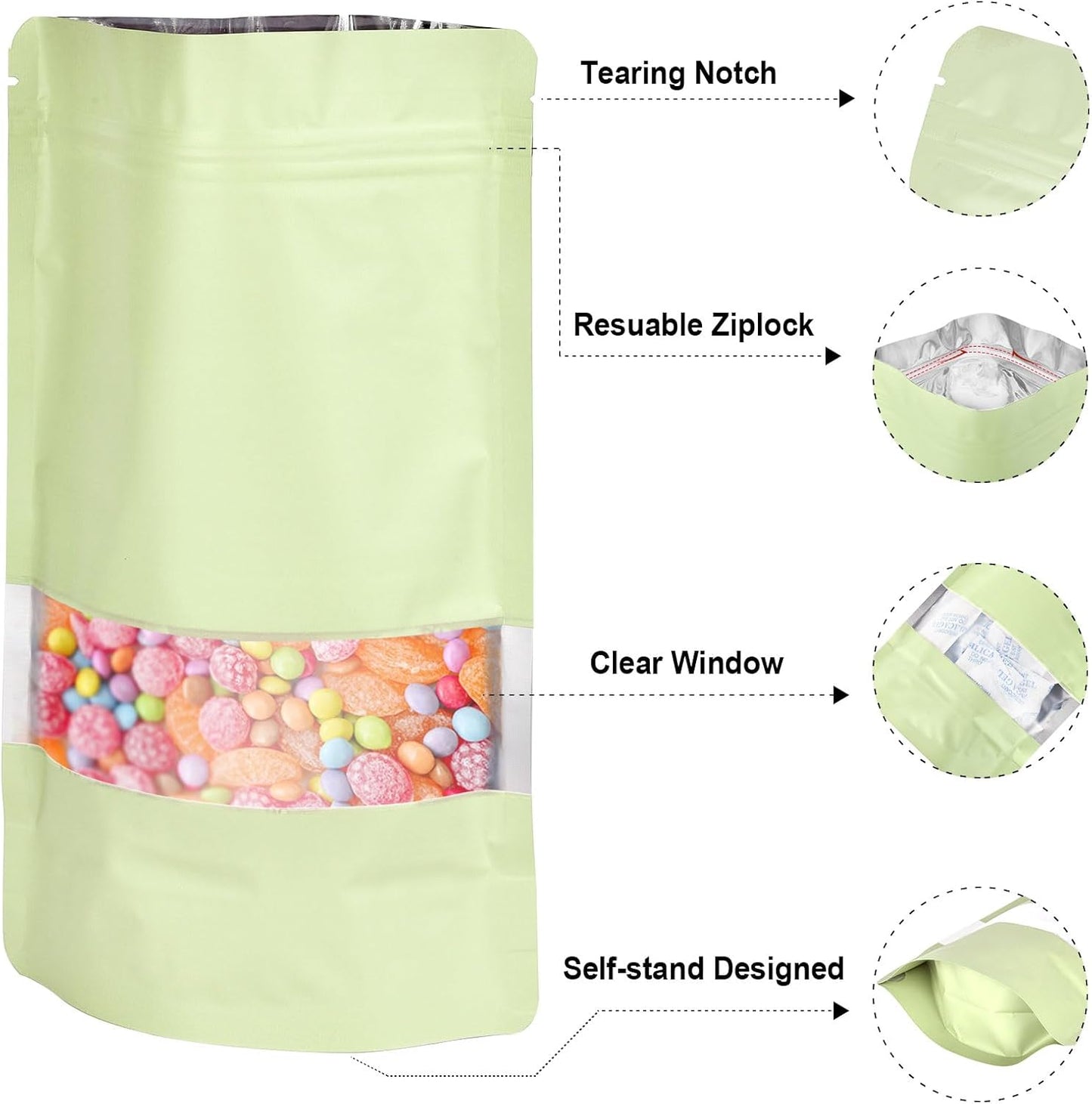 4"x6" 120pcs Mylar Bags for Food Storage,Smell Proof Bag with Matte Window Resealable Food Storage Bags for Small Business, Stand-up Foil Pouch Packaging Freeze Dried Candy Bag(Beige)