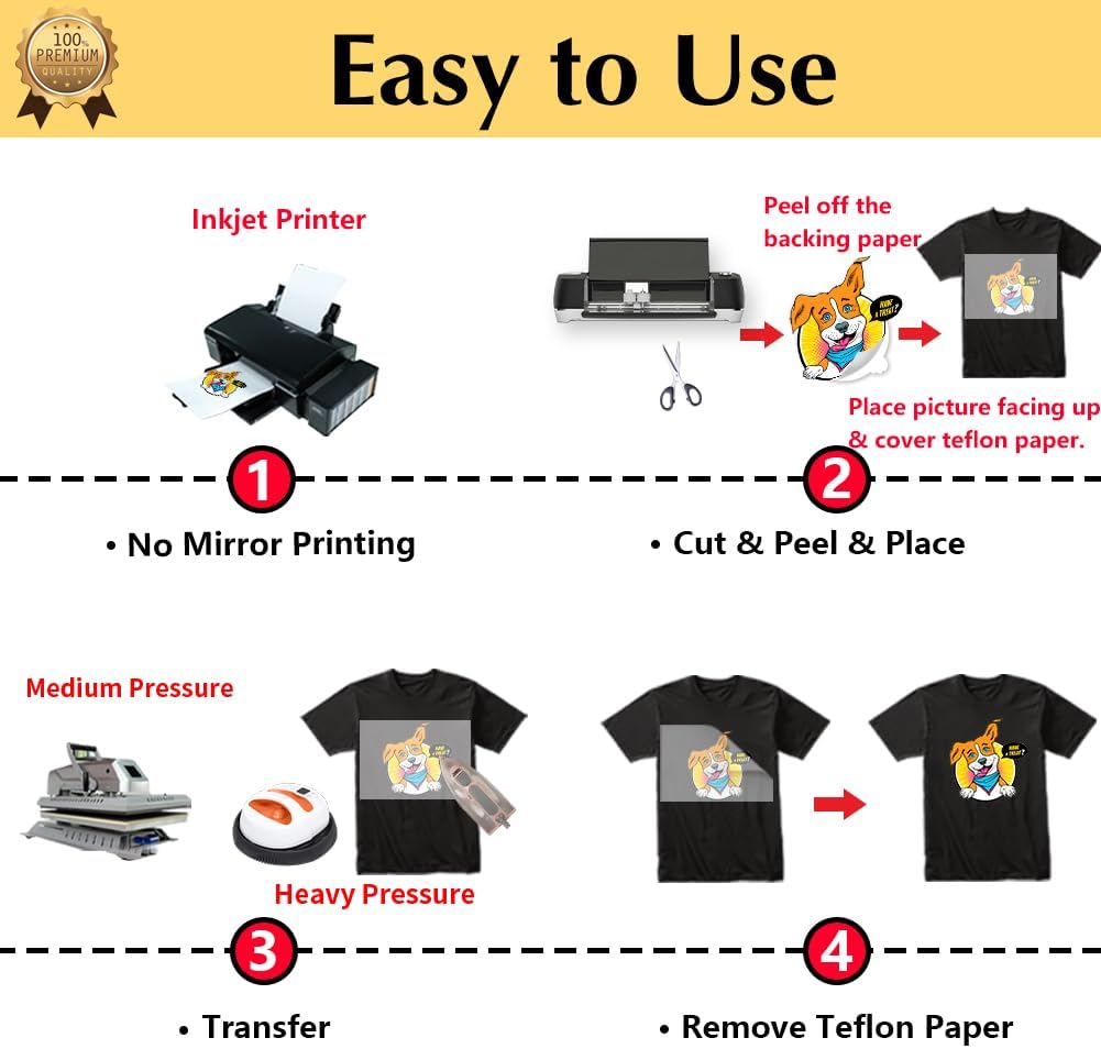 TransOurDream Dark Heat Transfer Paper for T Shirts (10 Sheets, 11x17") Printable HTV Heat Transfer Vinyl for Inkjet Printer Iron on Transfers for Dark Fabrics
