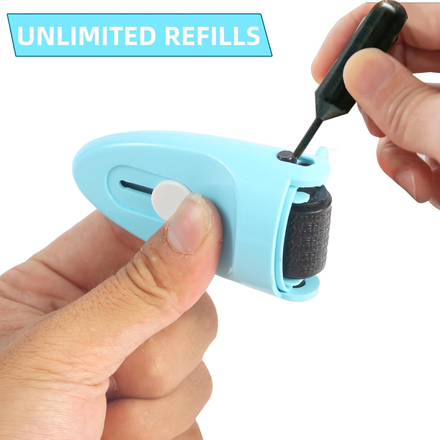Identity Theft Protection Security Roller Stamp 4PCs- Guard Your ID Blackout With Built-in Cutter, Flip Cover, Ink Refilled Design, Confidential Privacy Safeguard Wide for Document, Mail (WH/PK/BU/PU)