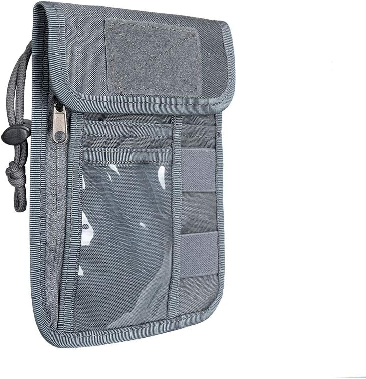 EXCELLENT ELITE SPANKER Passport Holder Neck Pouch RFID Nylon Blocking Travel Neck Wallet ID Card Organizer Pouch with Neck Lanyard(Grey)