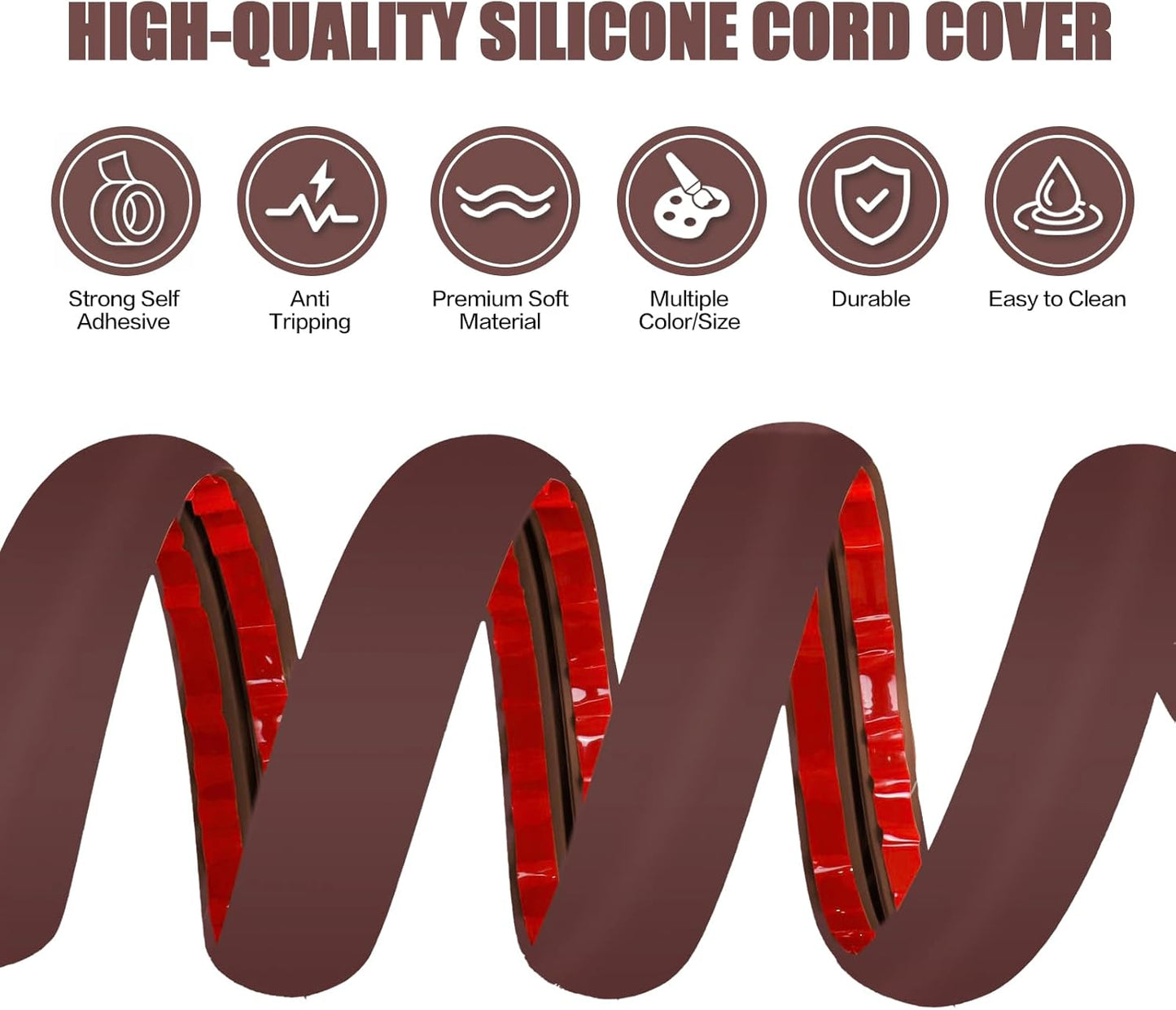 Floor Cord Cover Self Adhesive Cord Hider,3.3FT Cable Management, Extension Strip Protector for Wires, Prevent Cable Trips for Offices, Gyms, Exhibitions Cavity:0.51"(W) x 0.3"(H) Coffee