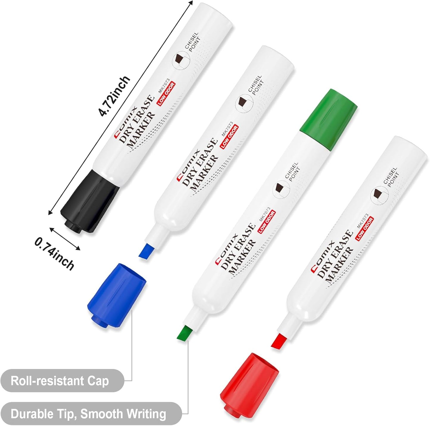 Comix Dry Erase Markers, 4 Assorted Colors, 4 Sets of 36 Markers, 144 Markers Total, Chisel Tip Whiteboard Makrers for Teachers Office & School Supplies