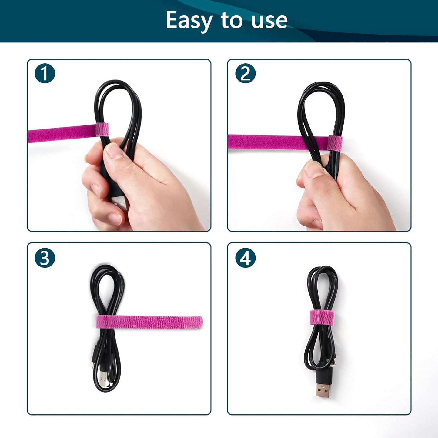 YOVXLO 50PCS 6 Inch Reusable Cable Ties Wire Ties Cord Organizer Cable Organizer Adjustable Management，Microfiber Cloth Used for Computer Link Cable Cord Management USB Cable Ties (purple)