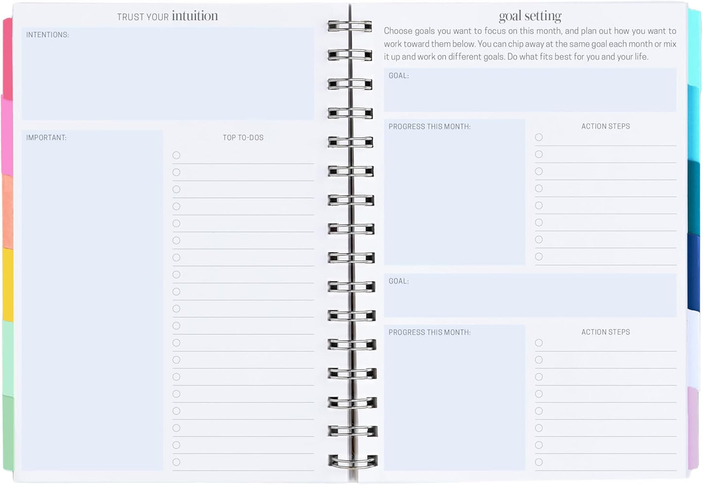 Inspired by Erin Condren A5 Undated Planner, Spiral Bound Daily & Weekly Planner with Monthly Tabs, Portable Organizer for Productivity, Goal Setting, Includes Sticker Sheets, Green Leaves Design