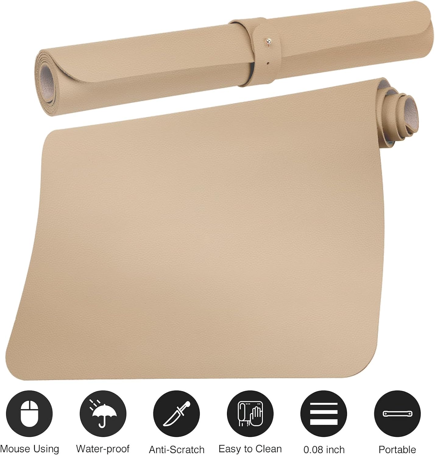Boutilon Leather Desk Pad Protector,Non-Slip Mouse Pad,Laptop Desk Pad,Office Mouse Mat,Waterproof Leather Desk Blotter,Desk Writing Pad for Office and Home (XL-Beige,35.4"x 15.7")