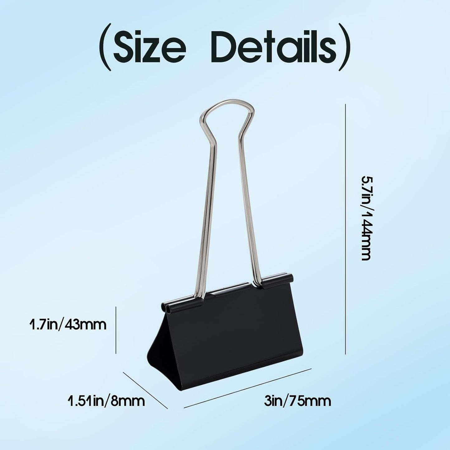 Jumbo Binder Clips 3 Inch, Black, Binder Clips Extra Large Heavy Duty for Office Supplies (36)