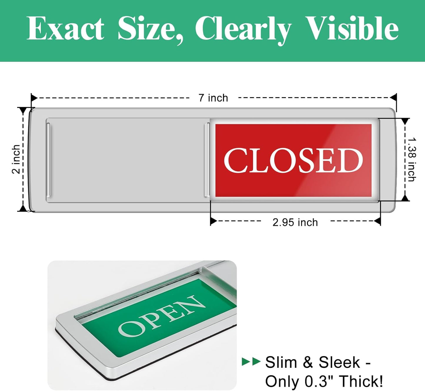 Open Closed Signs for Business，Privacy Slider Indicator Door Sign for Storefront, Restaurants, Office, Library, Gym, Hotel & Community Center-Silver