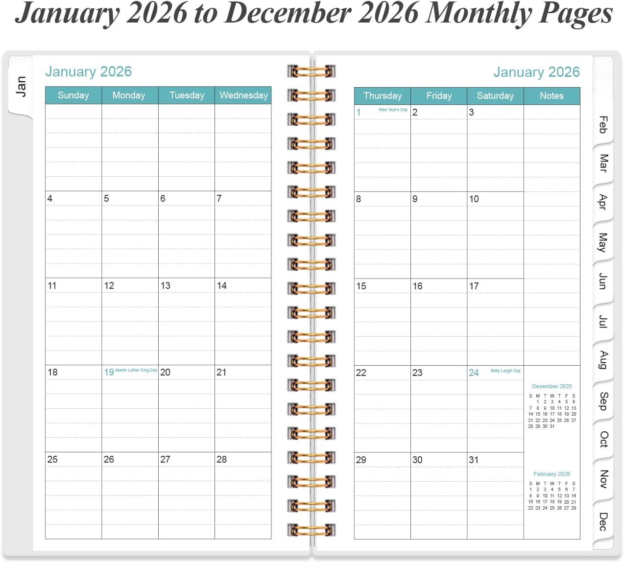 2026 Pocket Planner/Calendar - 2026 Planner from January 2026 - December 2026, Planner 2026 with 12 Tabs, Twin-Wire Binding, Inner Pocket, 3.75" x 6.75", Pink