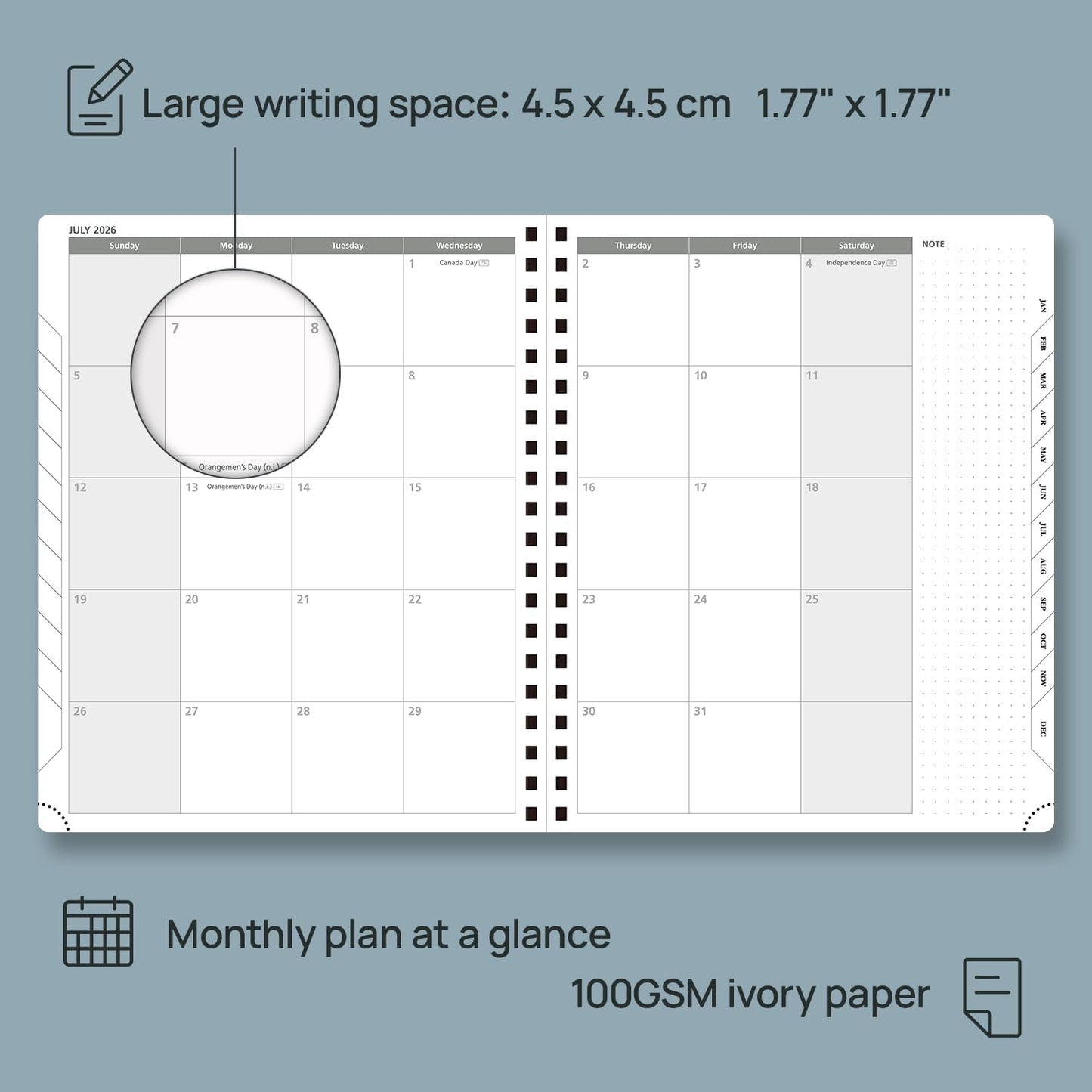 POPRUN 2026 Planner Weekly Notebook Calendar (Jan-Dec), Large Size 8.5'' x 10.5'' - Agenda 2026 Appointment Book with Monthly Tabs, Inner Pocket, Spiral Soft Cover, 100 GSM - Brown