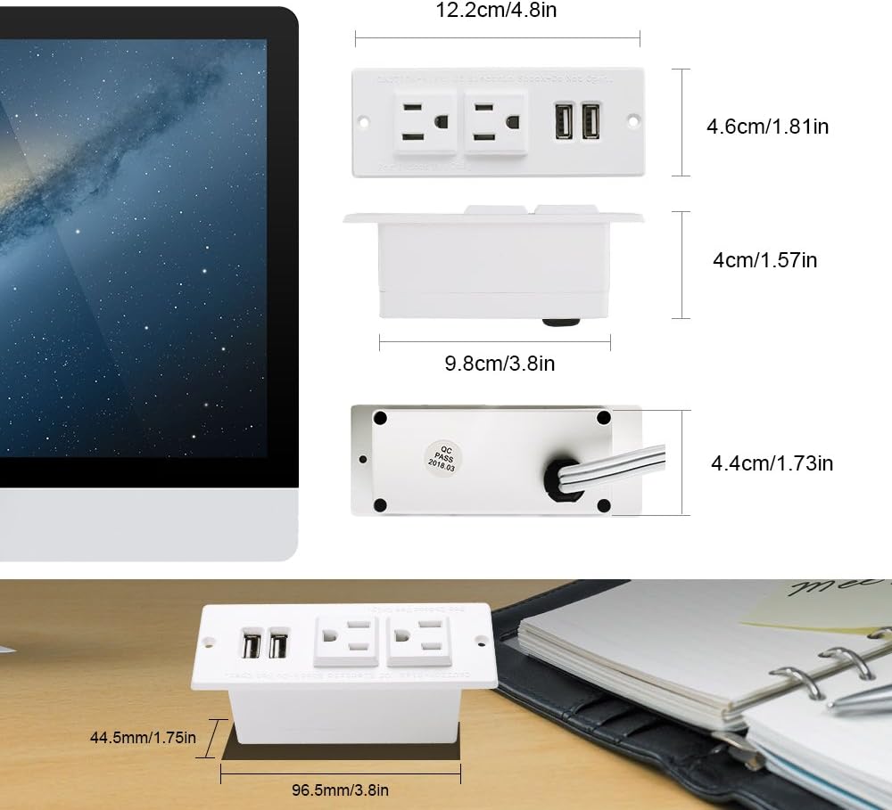 Conference Recessed Power Strip Socket with USB Ports,Table Power Strip,Desktop Charging Station with 2-Outlets and 2 USB Ports