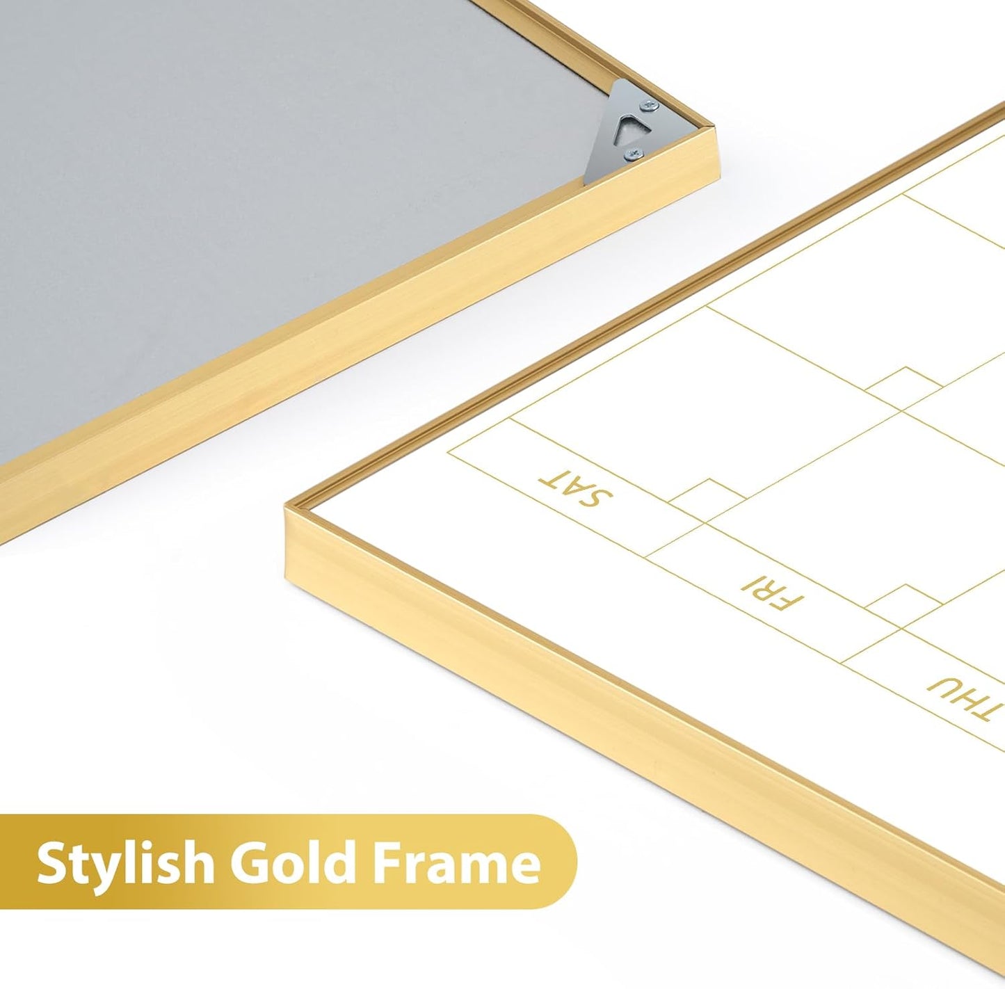 ARCOBIS Whiteboard Calendar with Cork Board, 36"x24" Magnetic White Board Calendar Dry Erase for Wall, Gold Frame Monthly Combination Board for Office, Home, School