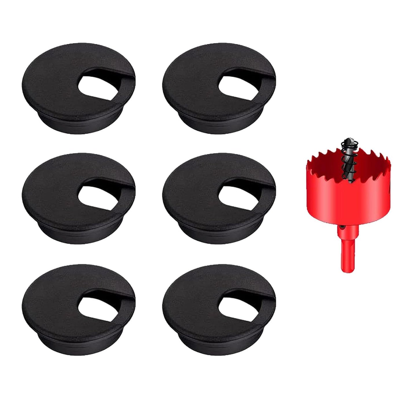 TuTuYa 6PCS Desk Grommet, Desk Grommet 2Inch(50mm) Desk Cable Grommet Desk Cable Hole Covers with Hole Saw, Ideal Solution for Office and Home Table Cable (Black, 2Inch_50mm)