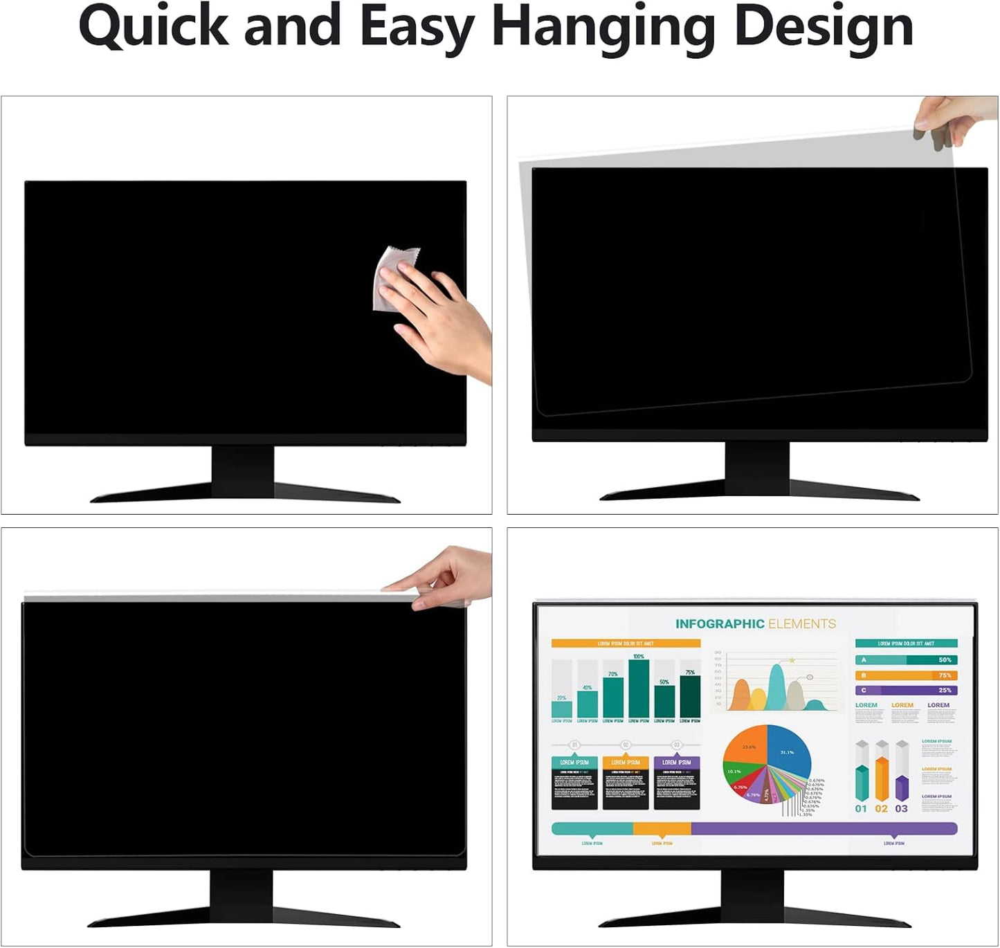RedANGEL Computer Privacy Screen Protector for 23, 23.6, 23.8 and 24 Inches Monitor Anti Blue Light Filter Hanging Type Anti Scratch Easy Installation Shield for Desktop Computer (24 Inches)