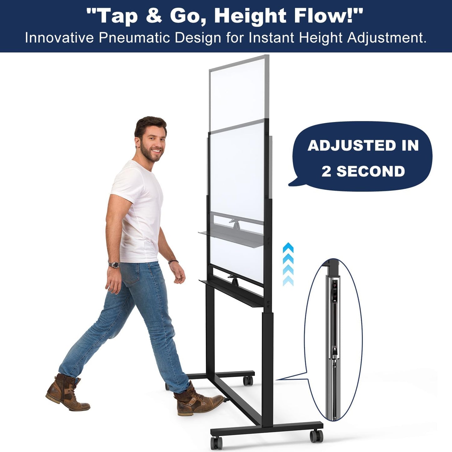 Large Dry-Erase Rolling Magnetic Whiteboard - TSJ OFFICE 48 x 32 Inches Dry Erase Board with Stand Height Adjust Double Sides Mobile White Board Easel on Wheels Office, Home & Classroom