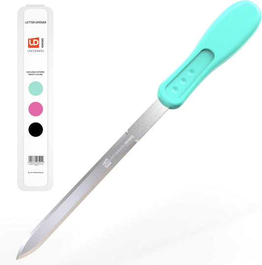 Uncommon Desks Office Letter Opener - Stainless Steel Knife-Edge Blade, Ergonomic Grip Handle (Mint Green, 1 Pieces)