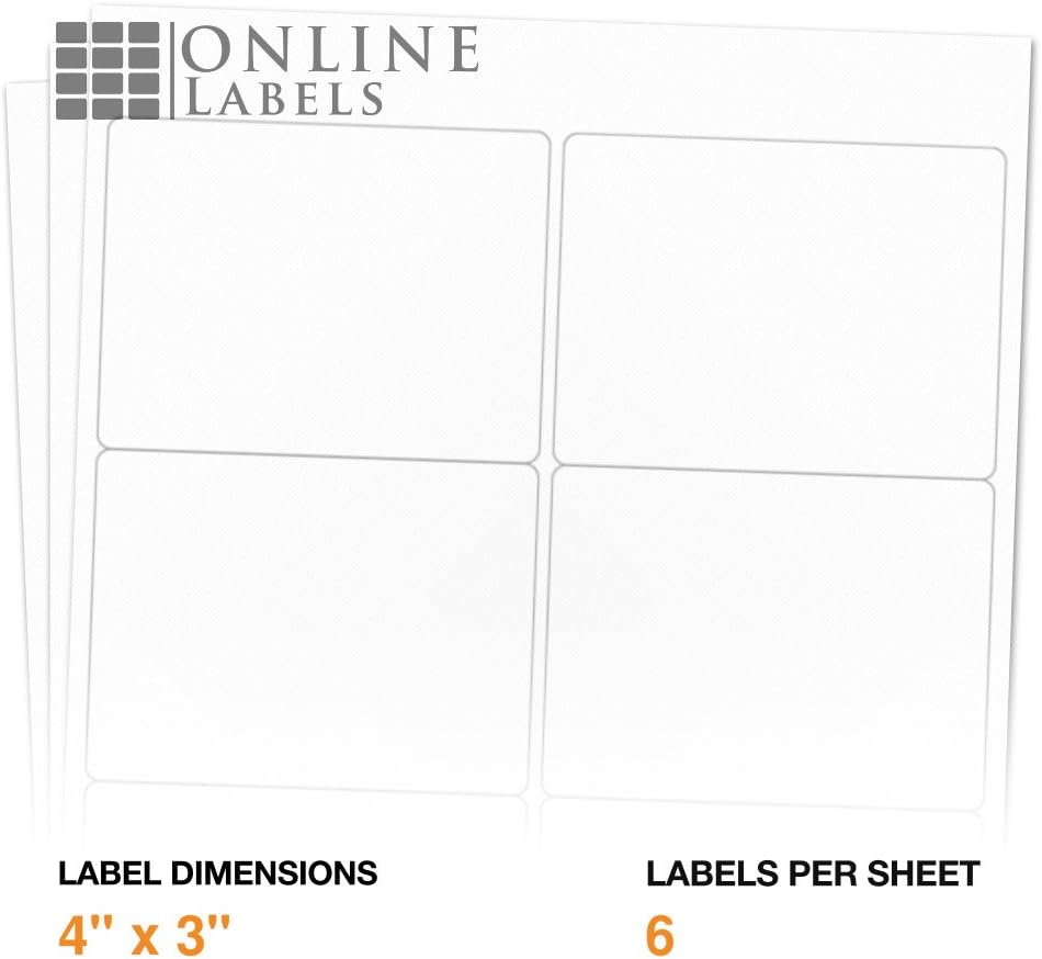 4 x 3 Rectangle Mailing Labels - Permanent, White Matte - Shipping, Wine, Product - Pack of 60,000-10,000 Sheets - Inkjet/Laser Printers - Online Labels