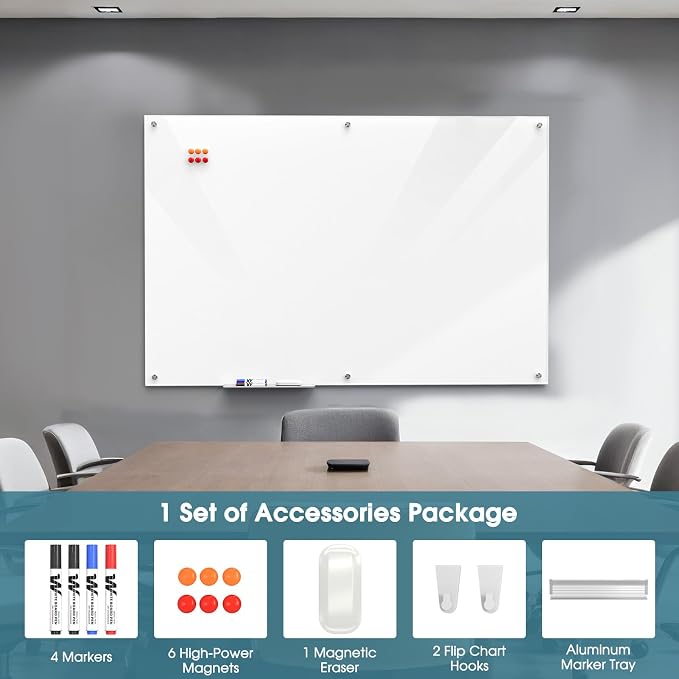 MaxGear Glass Whiteboard Wall Mounted, Frameless Magnetic Dry Erase Board - Image 4