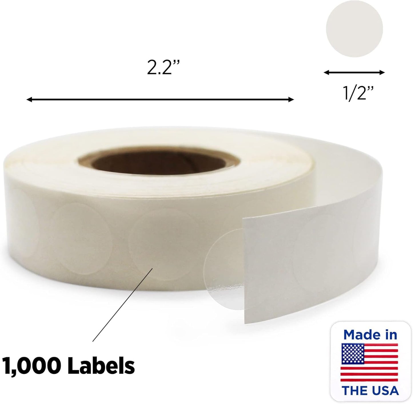 ChromaLabel 0.50 inch Round Label Clear Transparent Dot Stickers, 1000 Labels per Roll, Non-Perforated