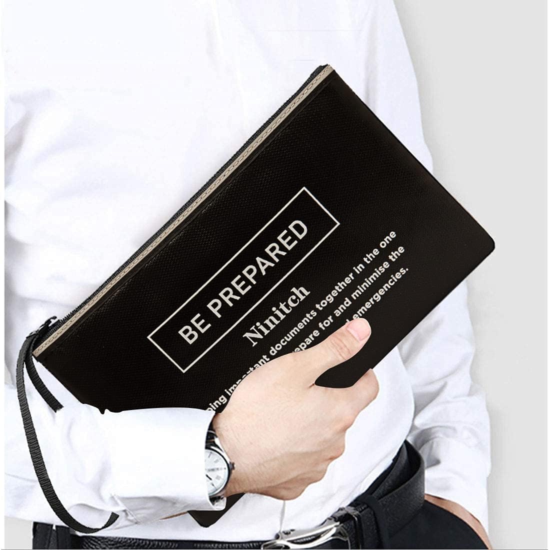 Fireproof Money Bag,small fire safe Fireproof and Waterproof Cash Bag with Zipper Closure, Fireproof Safe Storage Bag Envelope, Suitable for documents, Bank Inventory, Passport (Black, M)