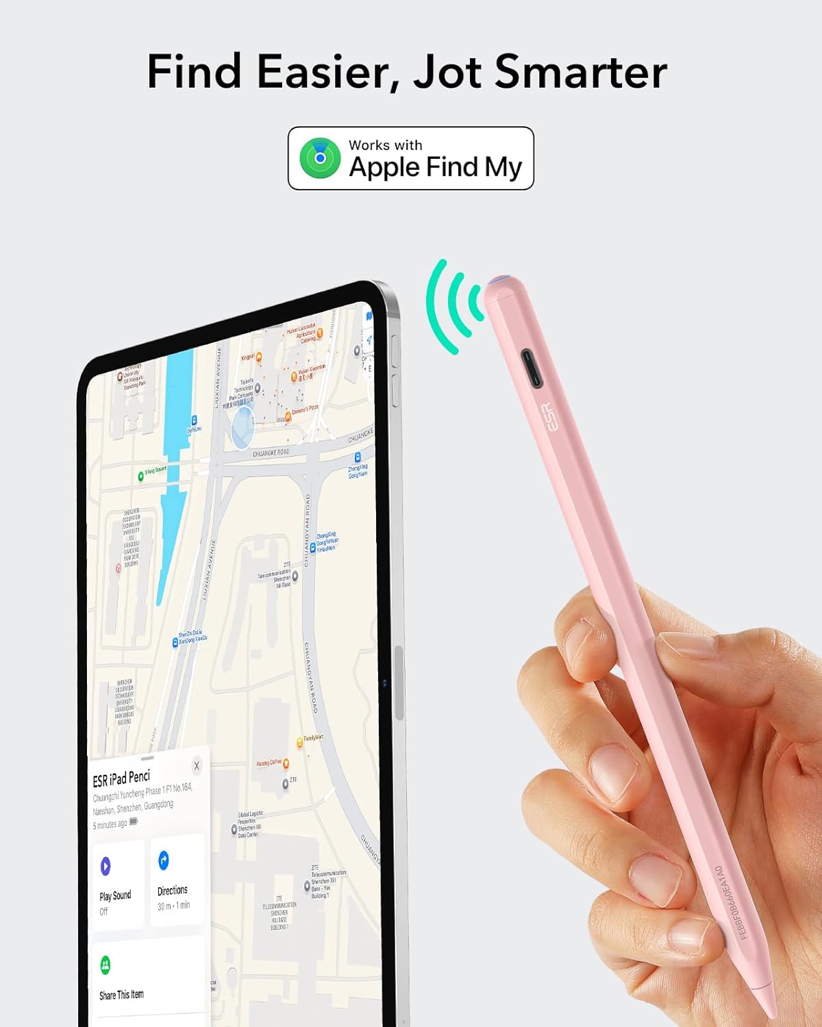 ESR Geo Digital iPad Pencil Findmy Compatible with Apple iPad 2018-2025,with Easy Shortcuts for Apple iPad A16/10/9/8 & Air 13/11 & Pro 12.9/13/11 & Mini 7/6/5,Pink(No Wireless Charging)