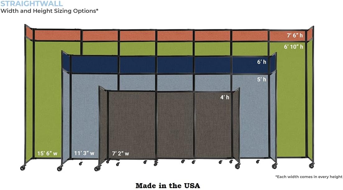 Versare Straightwall Sliding Portable Wall Partition | Freestanding Office Dividers | Locking Wheels | Temporary Room Separator | 11'3" Wide x 6'10" Tall Caribbean Fabric Panels