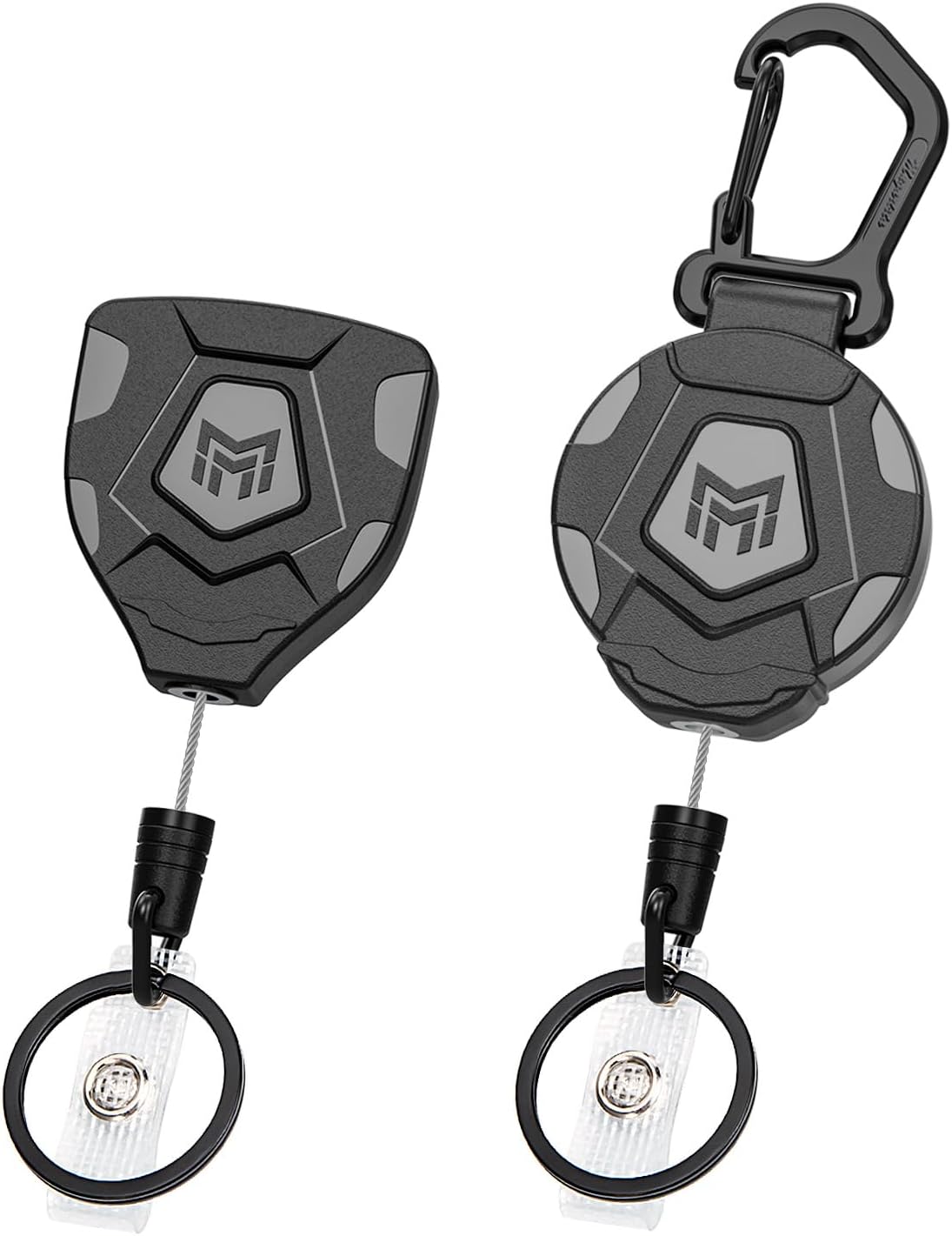 MNGARISTA Heavy Duty Retractable Keychain, Belt Clip Ver. & Carabiner Ver., 9 oz Retraction, 31.5" Steel Rope, Tactical ID Badge Reel with Key Chain Retractor, 2-Pack