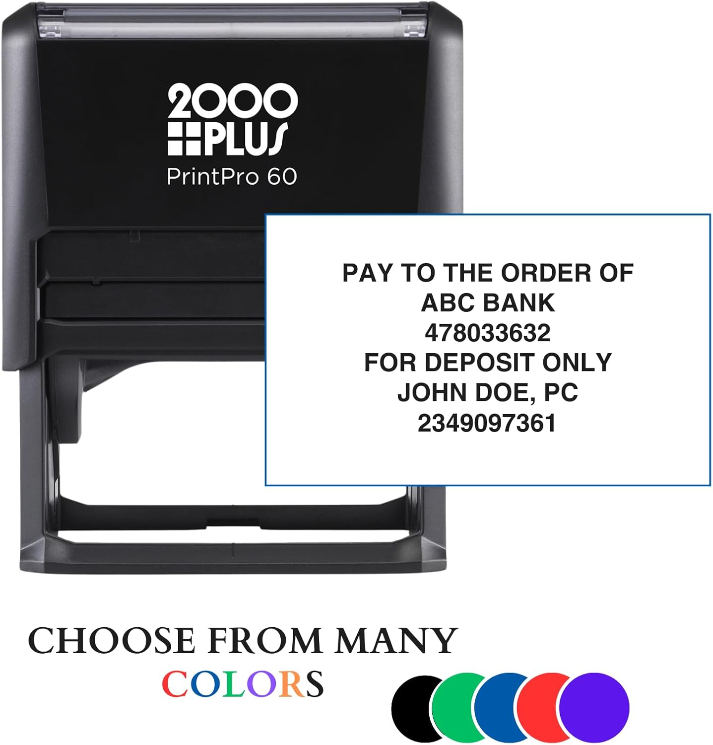 Custom Bank Endorsement Self-Inking Rubber Stamp - Your Text up to 6 Lines - 5 Color Choices