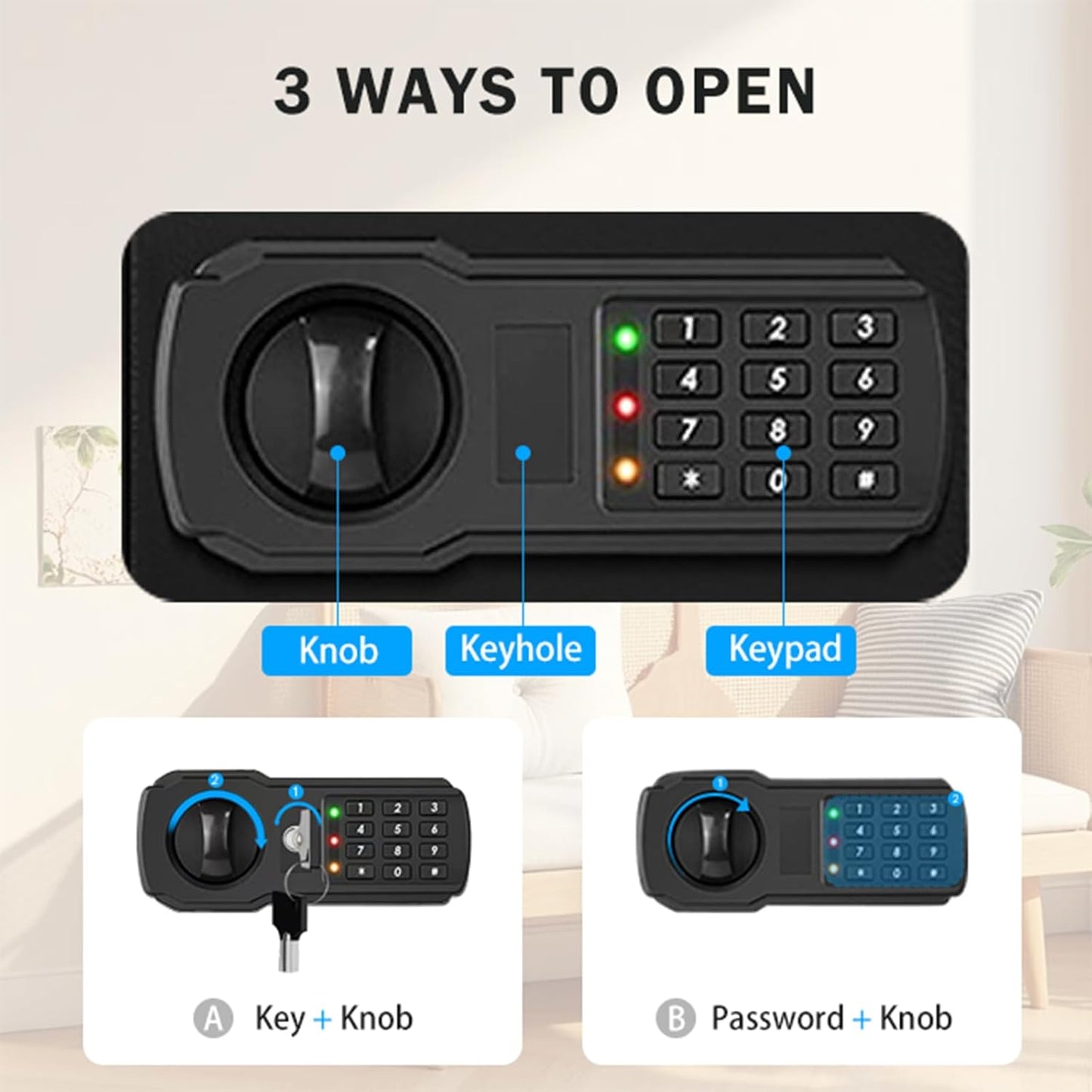 Small Mini Fire Safe Box for Home, 0.3 Cubic Feet Medication Lock Box, Security Money Safes with Digital Keypad, Spare Keys, Dorm Room Safe for Money, Jewelry, ID Documents