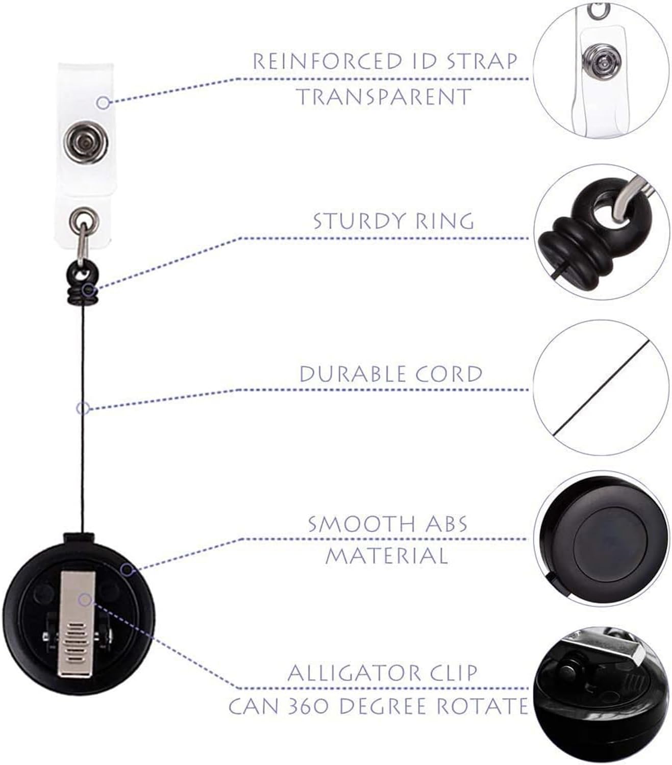 QREEL - 25 Pack - Retractable ID Name Badge Holder Reels with Swivel Alligator Clip (Black)