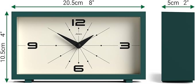 JONES CLOCKS® Odeon Desk Clock | Modern Rectangular Design | Green | Stylish - Image 4