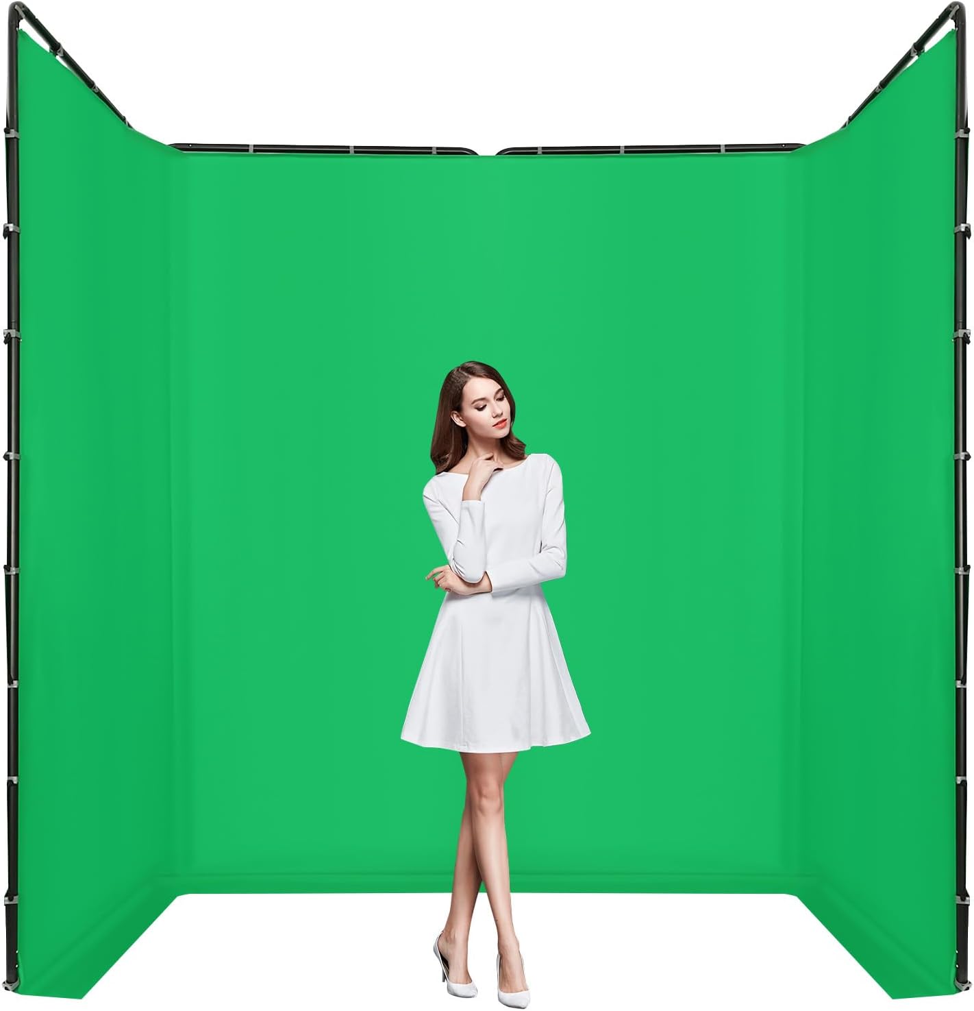 7.87ft x 13.12ft Large Green Screen Backdrop with Stand, Portable Foldable Photography Backdrops Large Collapsible Backdrop System for Photo Studio Video Shooting, Live Streaming (Green)