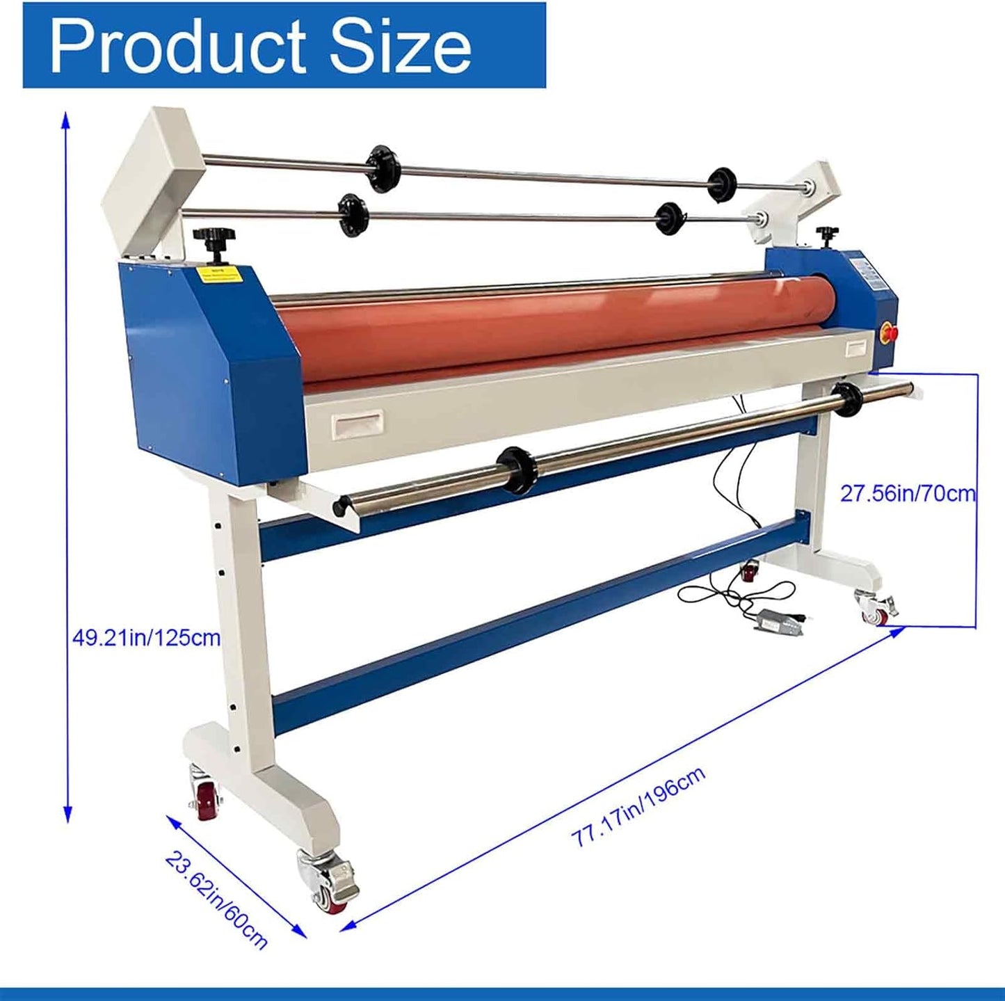 63in(1600mm) 110V Semi-auto Cold Laminating Machine with Soft Rubber Roller, Electric/Manual, Adjustable Speed Laminator with Foot Pedal, for Cold Mounting Photos
