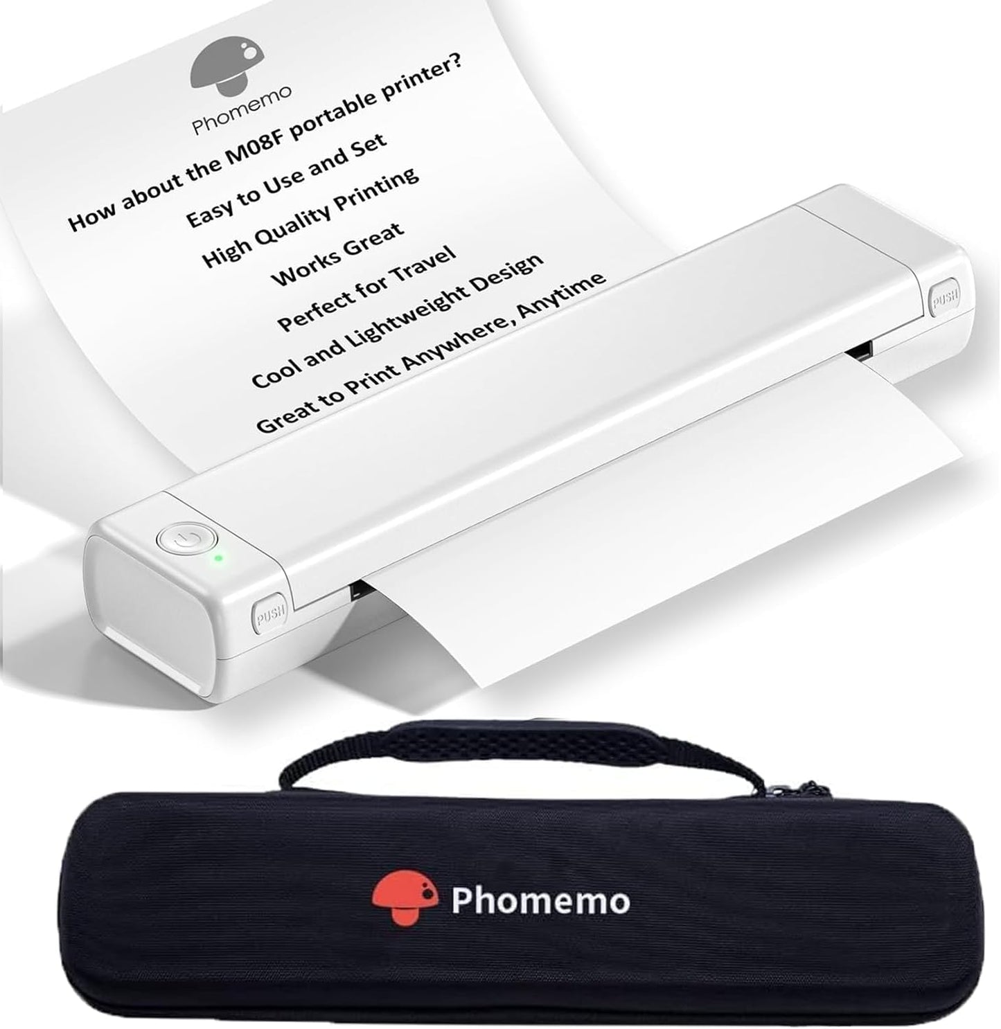 Phomemo M08F Portable Printers Wireless for Travel, Support 8.5" X 11" Thermal Paper, Bluetooth Thermal Printer Compatible with iOS, Android & Laptop, Inkless Mobile Printer for Home with Case