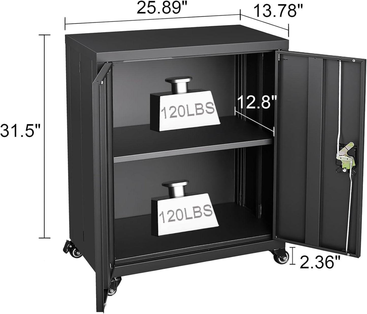 GREATMEET 31.5" H Lockable Storage Cabinet, Small Locking Cabinet with Doors and Adjustable Shelves, Metal Garage Storage Cabinets, Utility Cabinets for Office,Home,Garage,Classroom, Black
