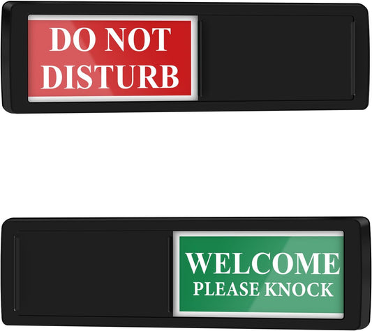 Privacy Door Sign - Do Not Disturb/Welcome Office Decor Sign with Clear Bold & Colored Text, Non-Scratch Magnetic Slider for Home Office Restroom Conference Hospital Hotel- Black